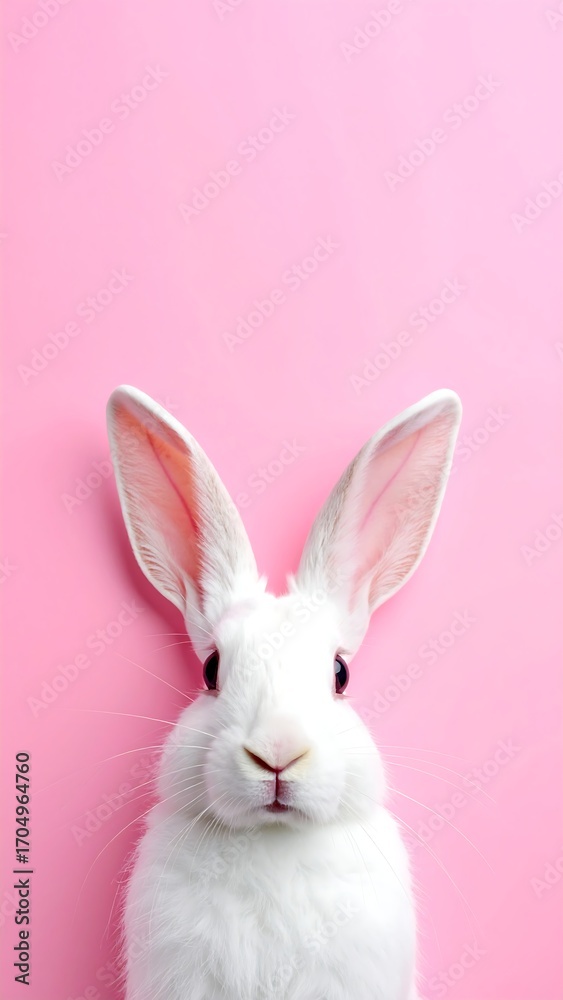 Obraz premium White rabbit against pink background (2)