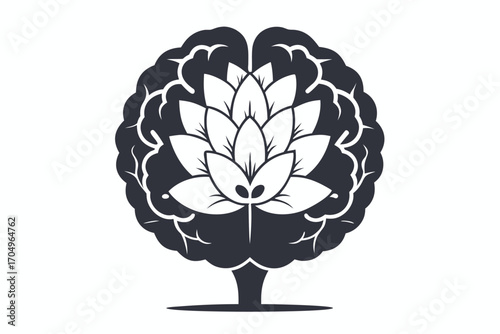 Brain Lotus Silhouette with White Petals on a White Background Design