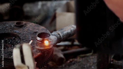 Construction Industrial Factory or Metalwork Concept by Mechanic or Technician Welder Welding Auto Part