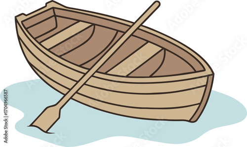 Vector art of a simple illustration of a wooden rowboat with an oar resting inside, isolated on a