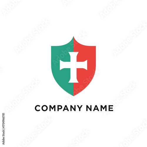 Modern Heraldic Shield with Templar Cross Logo Design.