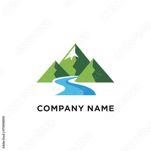 Mountain and river logo design vector for an outdoor company.