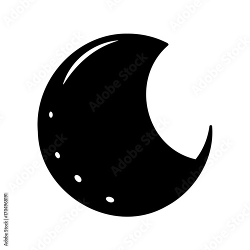Black crescent moon with lunar craters, a simplified vector illustration