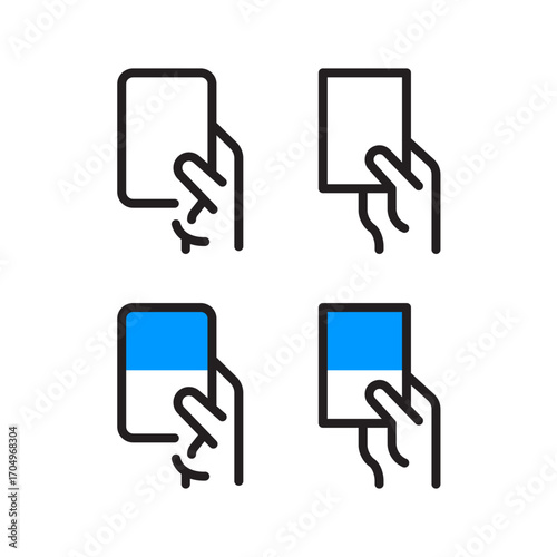 Referee Card Icon Set – Hand Holding Card Vector Illustration