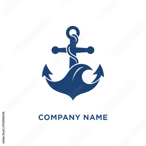 Nautical anchor and sea wave symbol for company branding.
