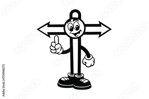 Cheerful cartoon arrow character with shoes and directions indicates a good idea