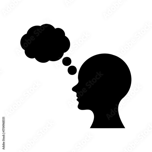 Silhouette of person thinking with abstract thought cloud above their head