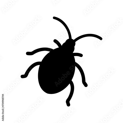 Black silhouette of a beetle with visible legs and antennae on white