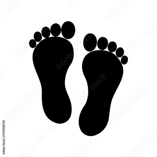 Silhouette Illustration of Two Bare Footprints on White Background Depicted Boldly