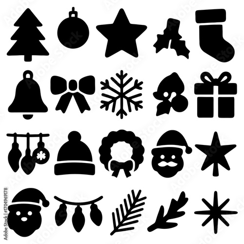 Festive Silhouette Collection: A delightful array of classic holiday icons comes to life as a series of black silhouette. Capturing the joy of anticipation and the magic of the holiday spirit.