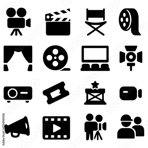 Cinema Icon Collection: A detailed assortment of cinema icons, ideal for motion picture projects.