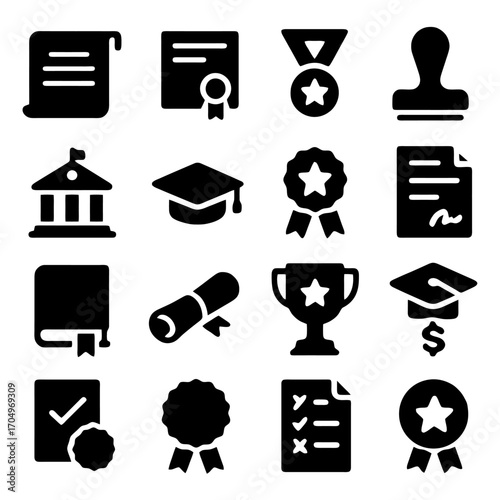 Education Icon Set: A set of education icons in a clean and minimalistic style. These vector icons represent learning, achievement, and academic pursuits.