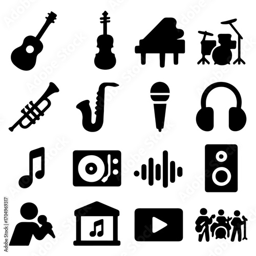 Musical Silhouette: A captivating assortment of musical instruments, meticulously crafted into elegant silhouettes, captures the essence of melody, rhythm, and sonic artistry. 