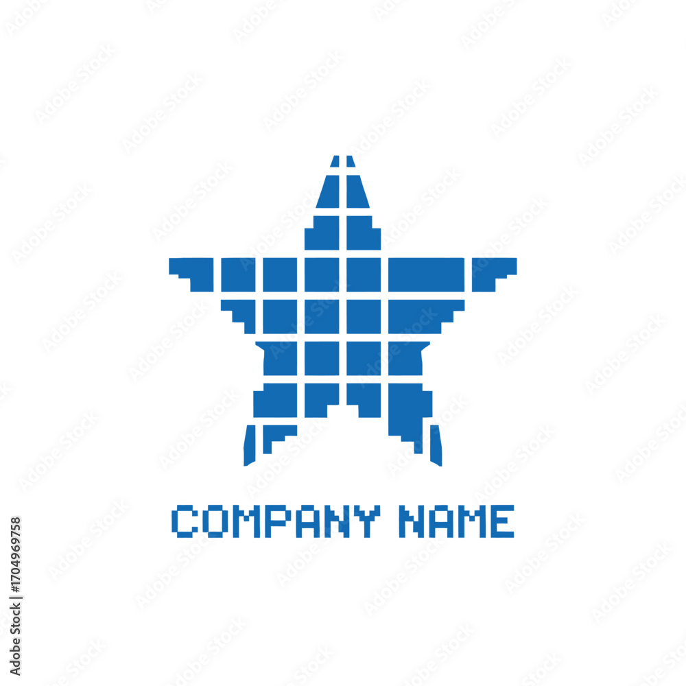 Naklejka premium Pixelated Blue Star Logo Design for Technology or Innovation Company.