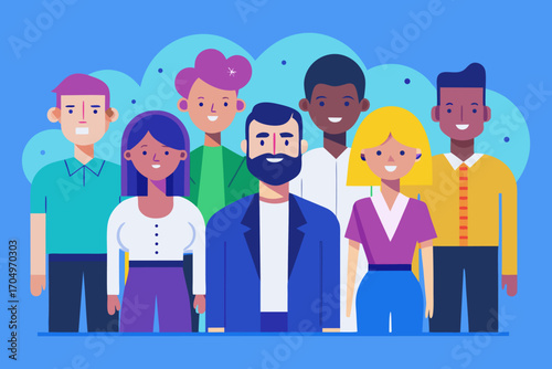 Flat Design Business Team Vector – Diverse Professional People Standing Together in Corporate Style.
