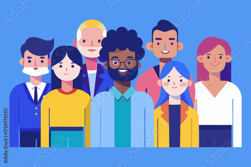 Flat Design Business Team Vector – Diverse Professional People Standing Together in Corporate Style.
