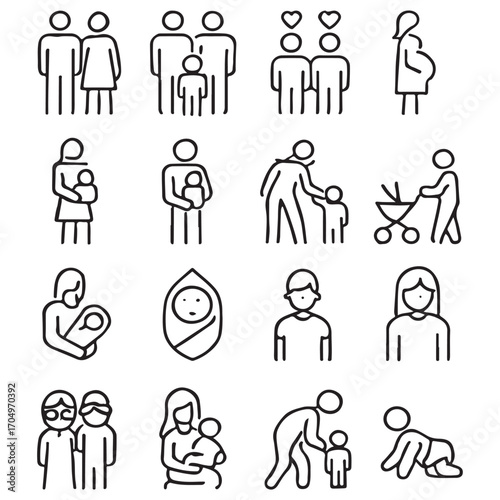 Family and parenting line icon set vector