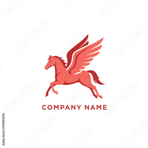 Red Pegasus winged horse logo design vector illustration.