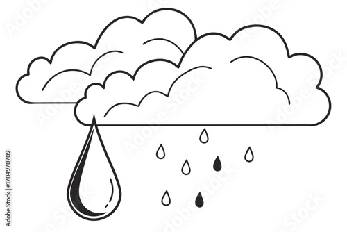 Clouds Releasing Raindrops, Abstract Weather Icon, White Background