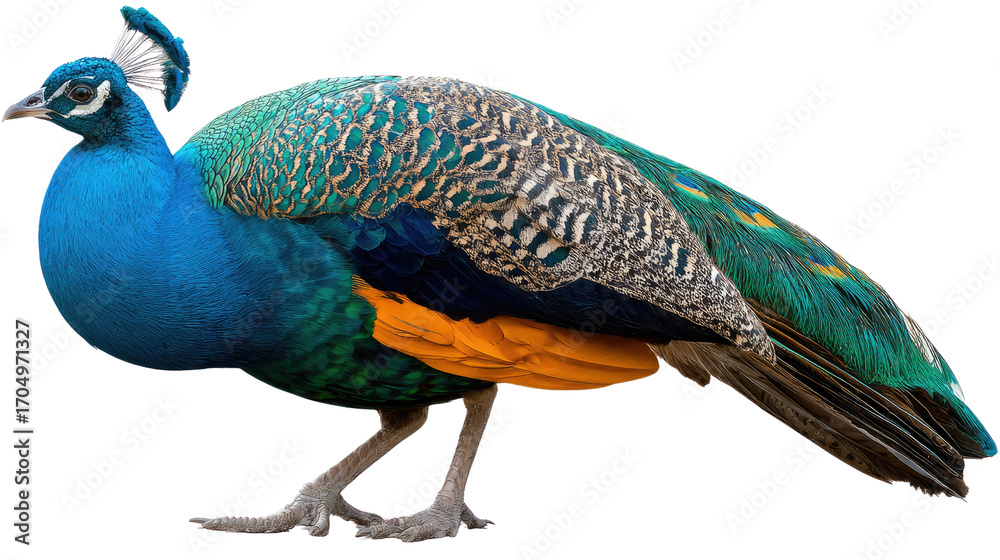 Obraz premium Magnificent Peacock in Full Display: A peacock with vibrant plumage in a display of its beauty, set against a natural backdrop. Capturing the regal elegance of the creature.