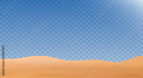 Realistic desert landscape isolated on transparent background. Sandy desert dunes. Vector