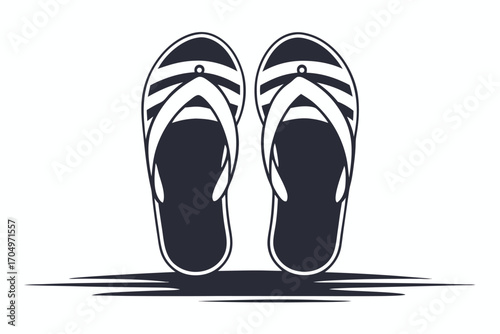 Dark Blue Striped Flip Flops Isolated on White Backdrop, Summer Footwear