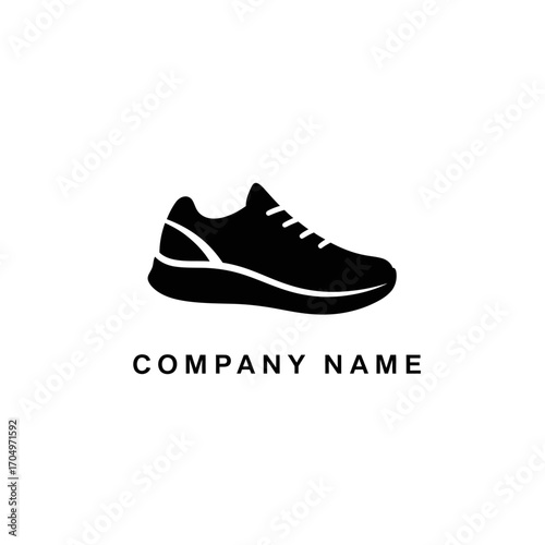 Simple black running shoe silhouette logo design.
