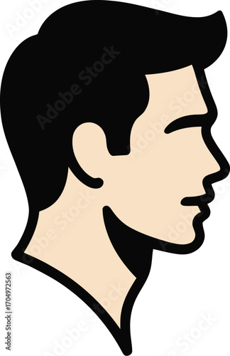Illustration of a man's head in profile with black hair and tan skin against a white background