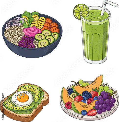 Gourmet Healthy Meal Icons Set Vector