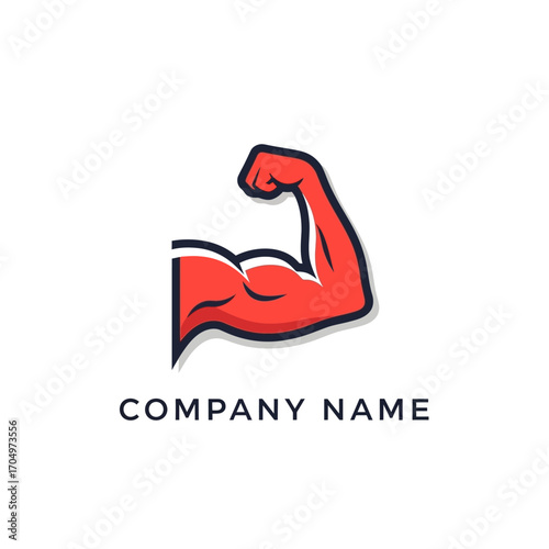 Strong flexing bicep arm muscle logo illustration.