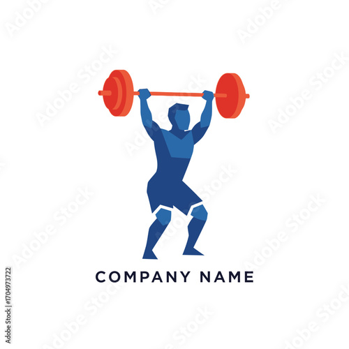 Strong weightlifter performing an overhead lift with a red barbell.