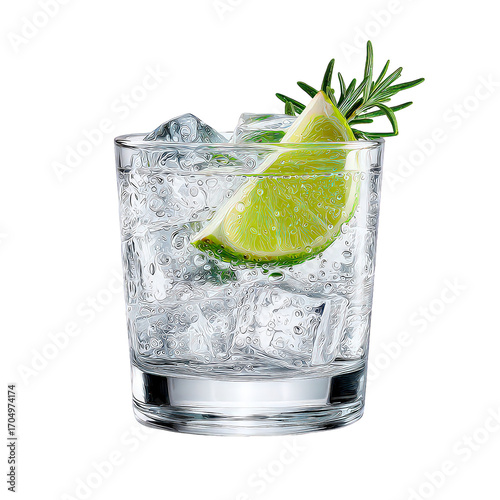 Gin And Tonic Cocktail With Lime And Rosemary Garnish