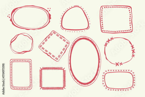 Wavy stamp frame set, vector hand drawn curved borders, abstract wiggle empty wavy curly monograms cadres kit. Minimalist squiggle scribble swirl design elements. Isolated. Vector illustration.
