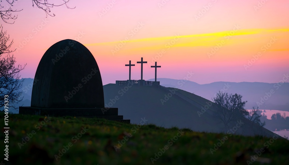 Obraz premium Hilltop crosses sunrise memorial peace