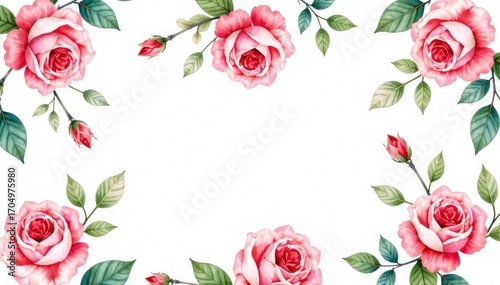 Delicate watercolor roses & leaves, repeating pattern, texture, print