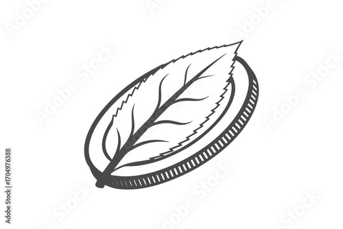 Detailed Mint Leaf Outline Element Icon Isolated on White Background