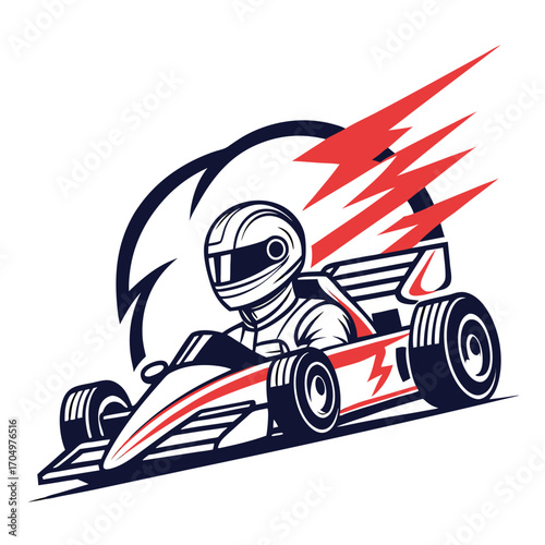 Racing driver in a fast open wheel car with speed lines