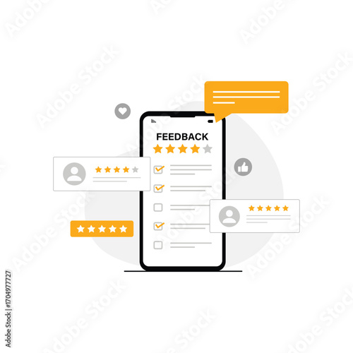Phone with Rating and Feedback Pop-Up Vector Illustration. Feedback Concept Design