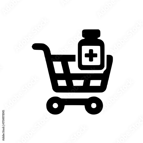 Vector illustration of shopping cart with medicine bottle icon for ecommerce health shop and web assets

