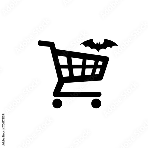 Bat icon in shopping cart vector for online store Halloween graphics and digital marketplace assets