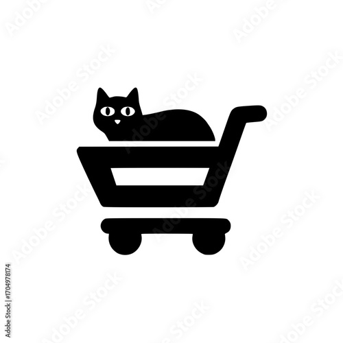 Black cat in shopping cart vector for online retail pet themed design and ecommerce illustration
