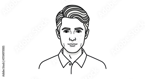 Detailed illustration of a mans face with a stylish hairstyle and focused expression.
