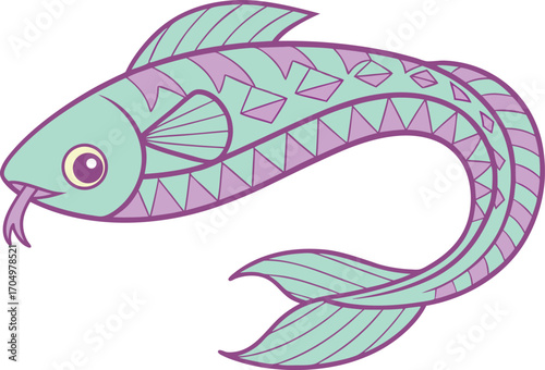 Vector art of stylized koi fish with geometric patterns in pastel colors