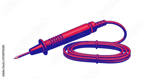Red Electrical Testing Probe with Coiled Cable.
