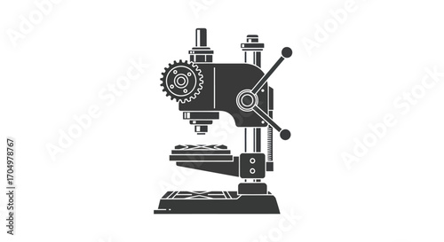 Vintage drill press machine silhouette icon for industrial use.