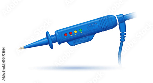 Blue electronic logic probe with indicator lights for circuit testing.