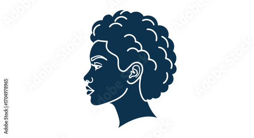 Elegant silhouette of a woman with curly hair profile view artistic design.