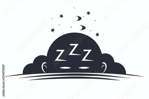 Dream Cloud Zzz Icon with Moon and Stars on White Background, Simple Design