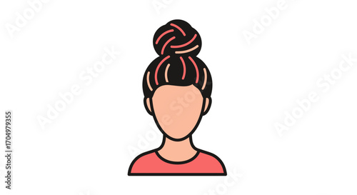 Faceless Woman with Dark Hair in Topknot Bun.