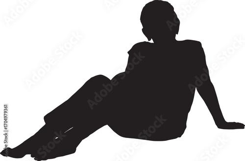 vector,silhouette of an older woman sitting barefoot on the ground